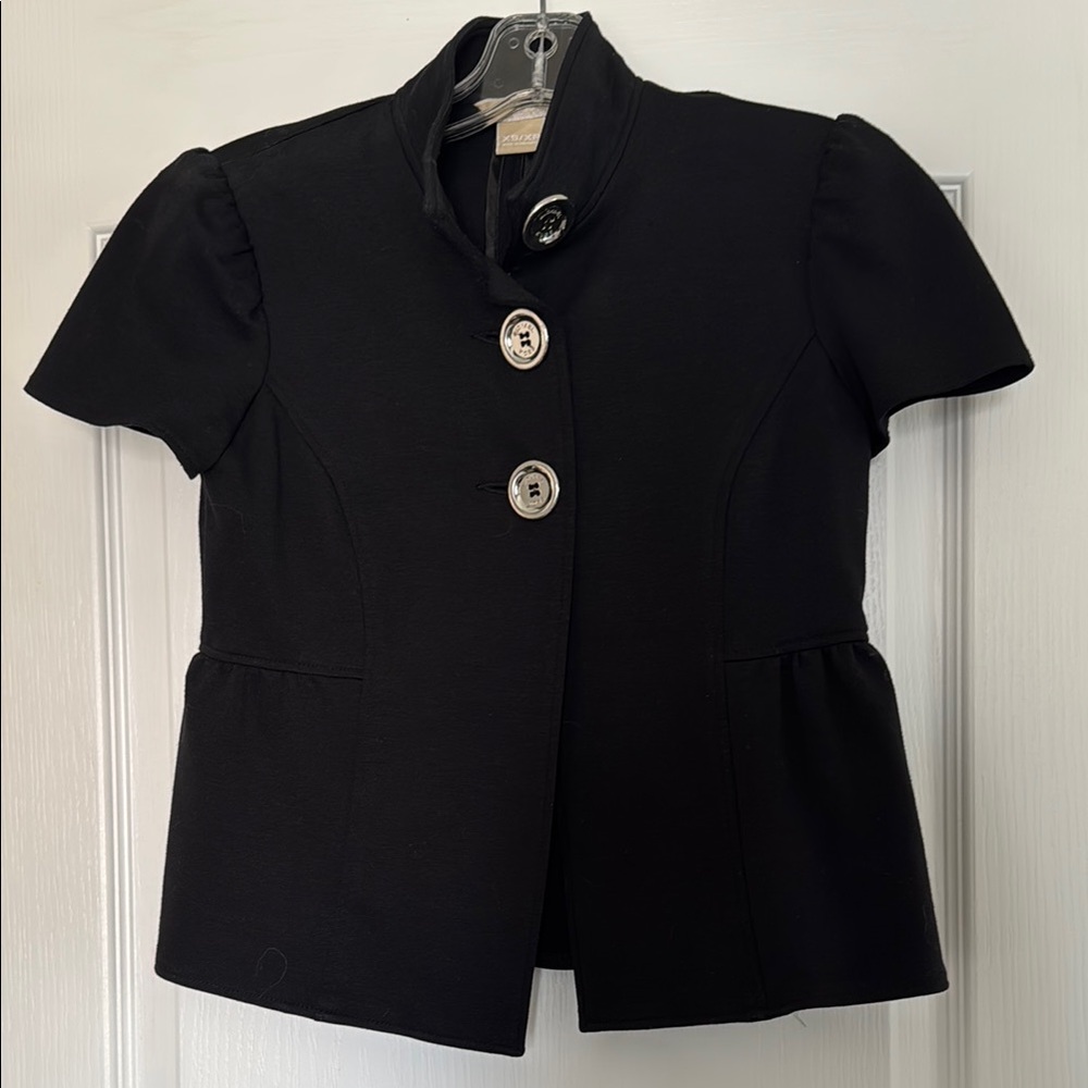Michael Kors Short Sleeve Peplum Black Button Jacket XS